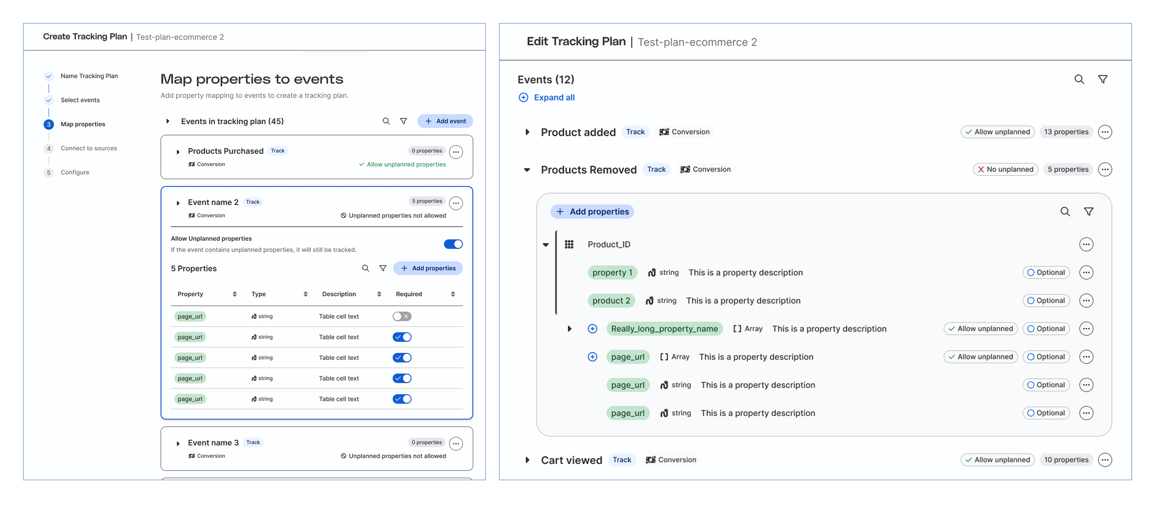 timeline for tracking plans and data catalog feature
